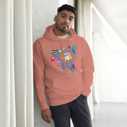 Back to 90s retro unisex graphic hoodie with colorful vintage design – Hipyfi Clothes & Design. dusty-rose-front