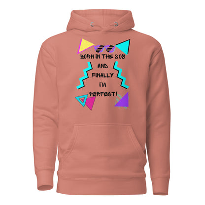 Hipyfi Premium 80s Neon Graphic Hoodie – Unisex Retro Pop Culture Design, Vibrant 80s-inspired geometric graphics. dusty-rose-front-2