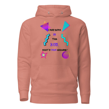 Unisex retro hoodie with bold 80s and 90s neon graphic design – Hipyfi streetwear. dusty-rose-front-2