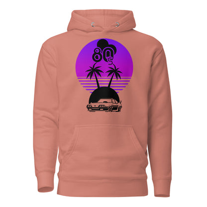 Vaporwave Sunset Unisex Hoodie with retro 80s synthwave design by Hipyfi Clothes & Design. dusty-rose-front-2