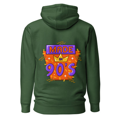 Back to 90s retro unisex graphic hoodie with colorful vintage design – Hipyfi Clothes & Design. forest-green-back-2