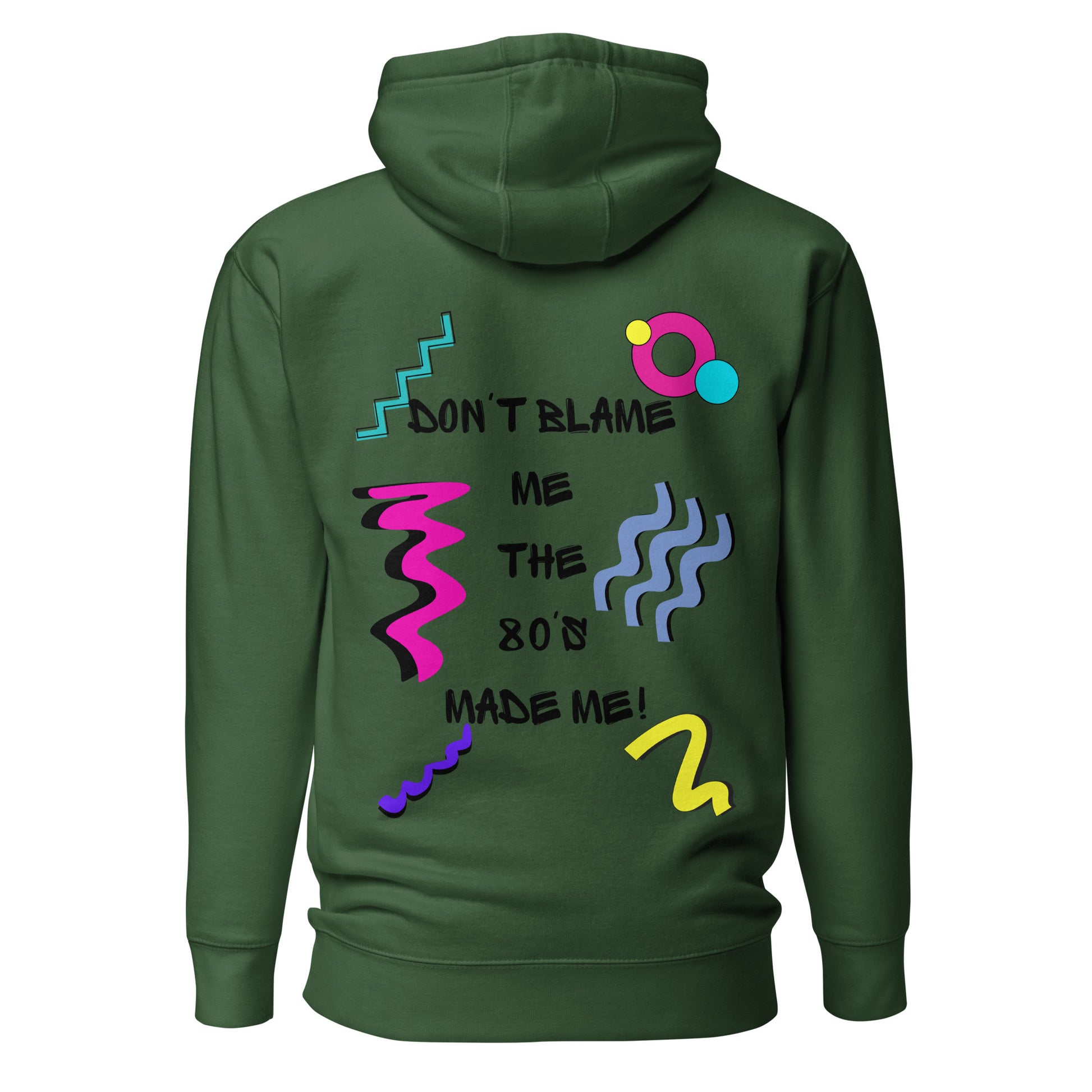 Unisex 80s graphic hoodie with retro slogan – Made in the 80s Vibes by Hipyfi Clothes & Design. forest-green-back-2