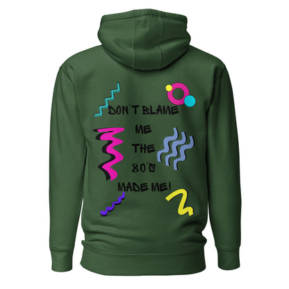 Unisex 80s graphic hoodie with retro slogan – Made in the 80s Vibes by Hipyfi Clothes & Design. forest-green-back-2