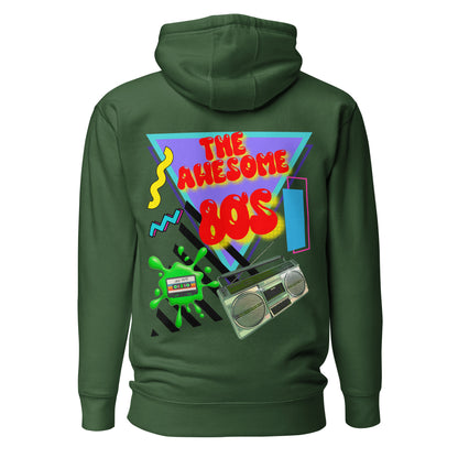Hipyfi Premium 80s Neon Graphic Hoodie – Unisex Retro Pop Culture Design, Vibrant 80s-inspired geometric graphics. forest-green-back-2
