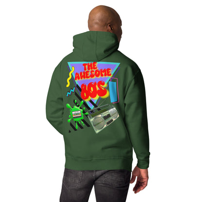 Hipyfi Premium 80s Neon Graphic Hoodie – Unisex Retro Pop Culture Design, Vibrant 80s-inspired geometric graphics. forest-green-back