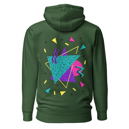 Retro Pop Memphis Hoodie with colorful geometric abstract design – unisex streetwear by Hipyfi Clothes & Design. forest-green-back-2