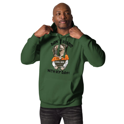 Funny pug mugshot graphic on unisex streetwear hoodie – Cool Dog design by Hipyfi Clothes & Design. forest-green-front