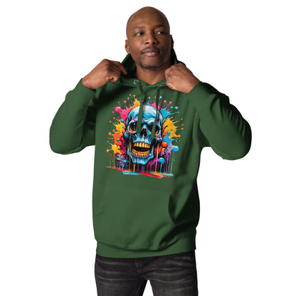Blue Skull Splash Unisex Streetwear Hoodie by Hipyfi – Digital Art and Graffiti Style. forest-green-front