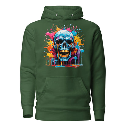 Blue Skull Splash Unisex Streetwear Hoodie by Hipyfi – Digital Art and Graffiti Style. forest-green-front-2