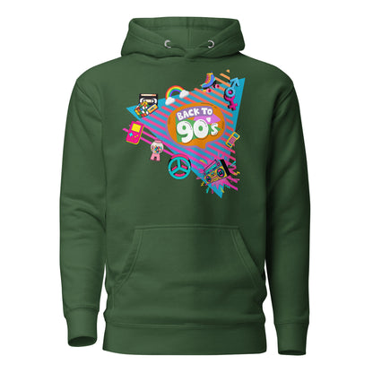 Back to 90s retro unisex graphic hoodie with colorful vintage design – Hipyfi Clothes & Design. forest-green-front-2