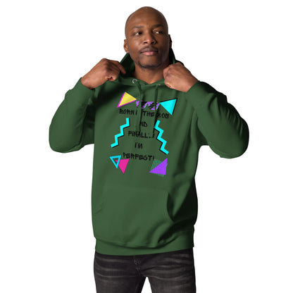 Hipyfi Premium 80s Neon Graphic Hoodie – Unisex Retro Pop Culture Design, Vibrant 80s-inspired geometric graphics. forest-green-front