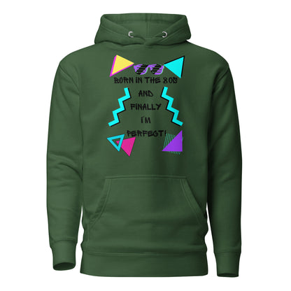 Hipyfi Premium 80s Neon Graphic Hoodie – Unisex Retro Pop Culture Design, Vibrant 80s-inspired geometric graphics. forest-green-front-2