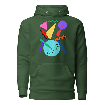 Retro Pop Memphis Hoodie with colorful geometric abstract design – unisex streetwear by Hipyfi Clothes & Design. forest-green-front-2