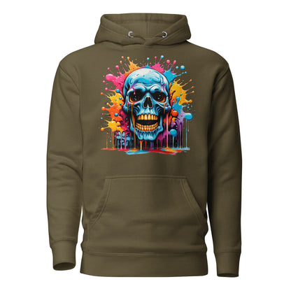 Blue Skull Splash Unisex Streetwear Hoodie by Hipyfi – Digital Art and Graffiti Style. military-green-front-2