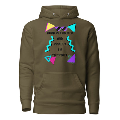 Hipyfi Premium 80s Neon Graphic Hoodie – Unisex Retro Pop Culture Design, Vibrant 80s-inspired geometric graphics. military-green-front-2
