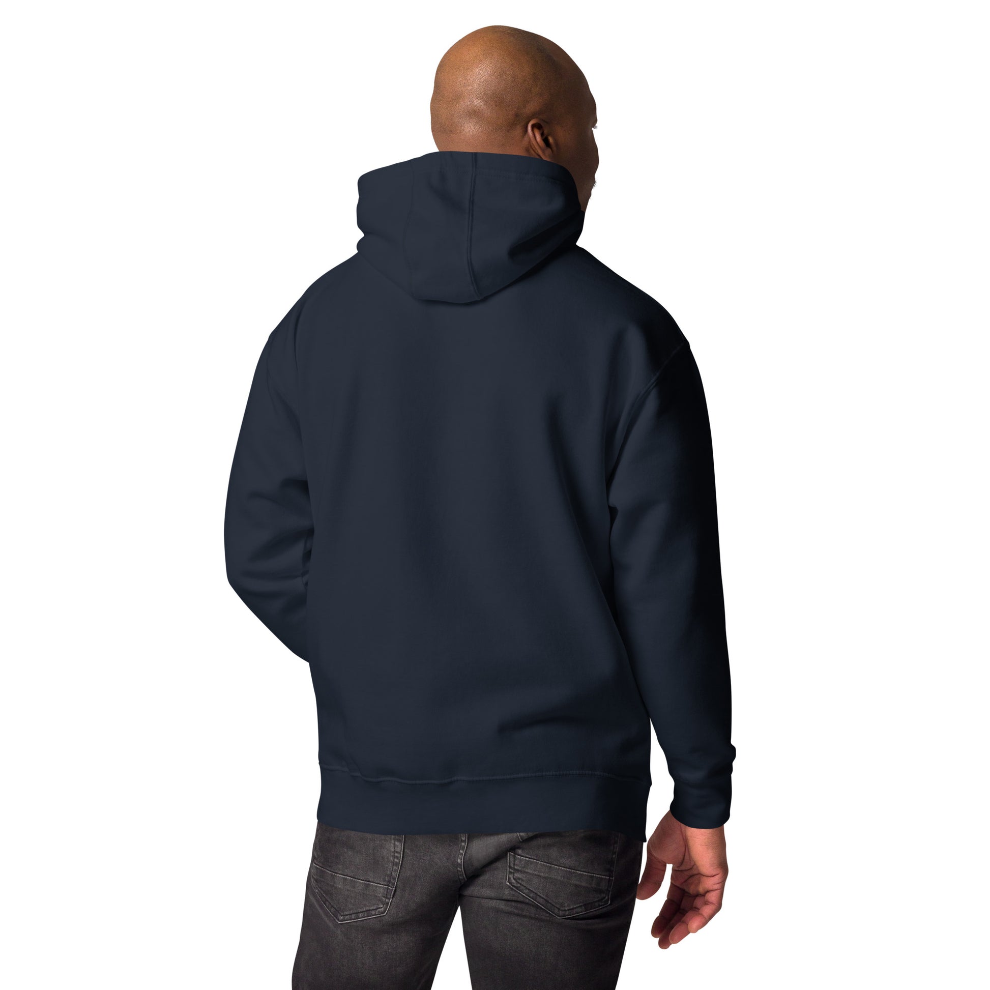 Unisex retro neon graphic hoodie with dabbing cat and Good Vibes text – Hipyfi streetwear. navy-blazer-back