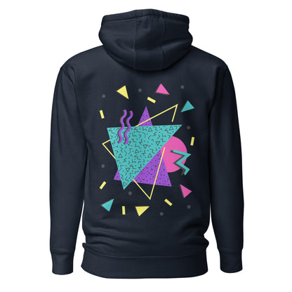 Retro Pop Memphis Hoodie with colorful geometric abstract design – unisex streetwear by Hipyfi Clothes & Design. navy-blazer-back-2