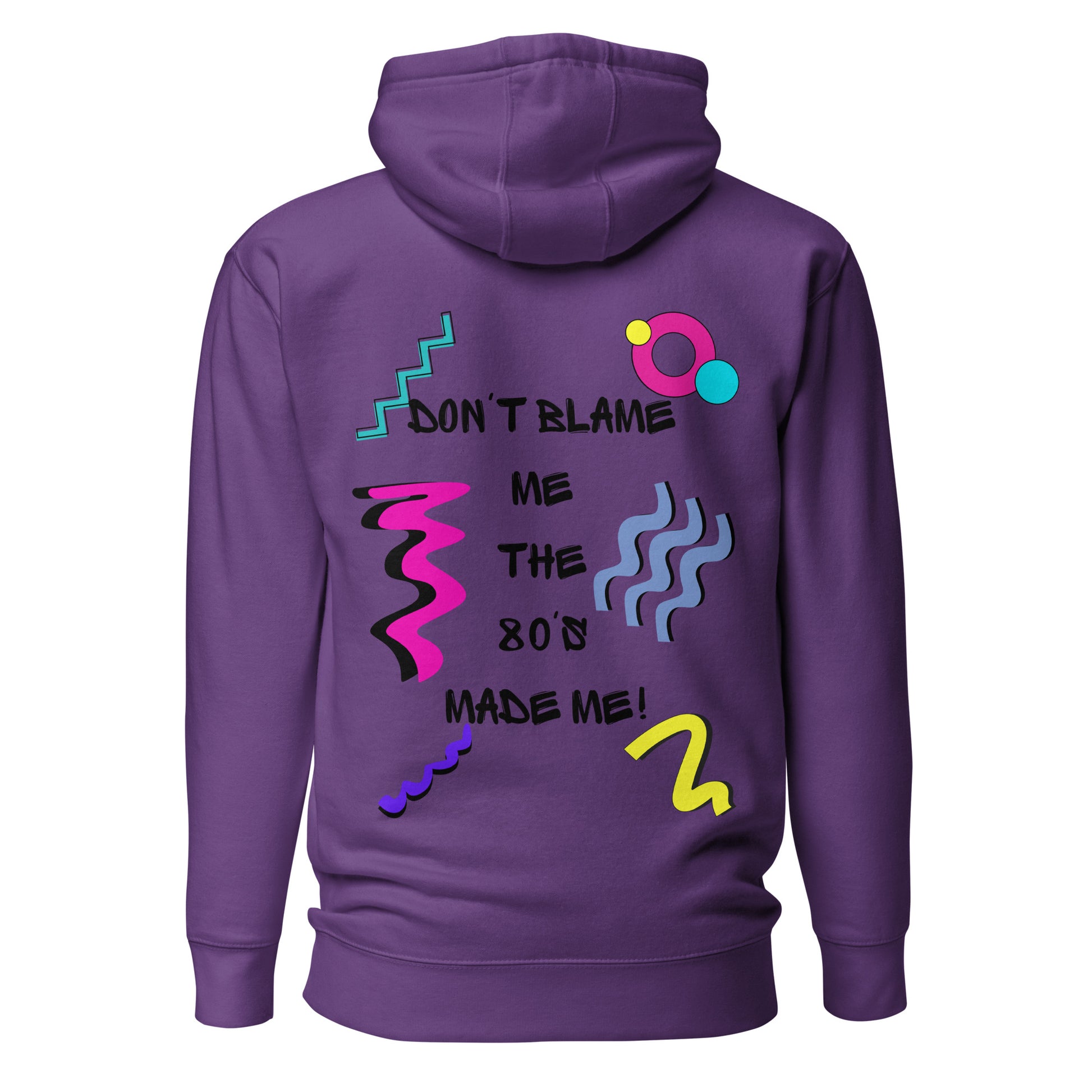 Unisex 80s graphic hoodie with retro slogan – Made in the 80s Vibes by Hipyfi Clothes & Design. purple-back-2