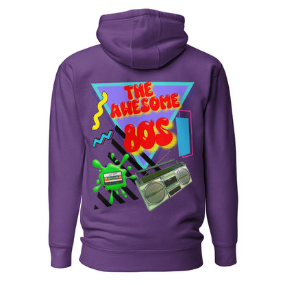 Hipyfi Premium 80s Neon Graphic Hoodie – Unisex Retro Pop Culture Design, Vibrant 80s-inspired geometric graphics. purple-back-2