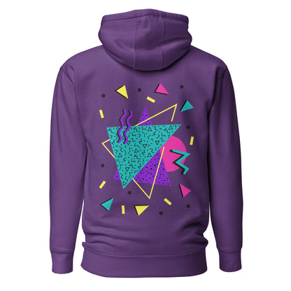 Retro Pop Memphis Hoodie with colorful geometric abstract design – unisex streetwear by Hipyfi Clothes & Design. purple-back-2