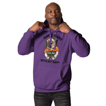Funny pug mugshot graphic on unisex streetwear hoodie – Cool Dog design by Hipyfi Clothes & Design. purple-front