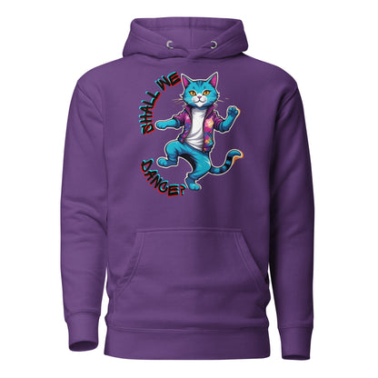 Hipyfi Unisex Premium Hoodie with Vibrant Dance Cat Graphic - Streetwear Style, Soft Cotton Blend, Front Pouch Pocket and Cozy Hood. purple-front-2