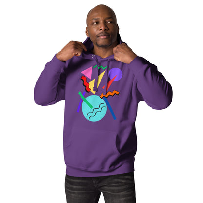 Retro Pop Memphis Hoodie with colorful geometric abstract design – unisex streetwear by Hipyfi Clothes & Design. purple-front