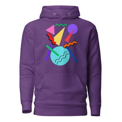 Retro Pop Memphis Hoodie with colorful geometric abstract design – unisex streetwear by Hipyfi Clothes & Design. purple-front-2