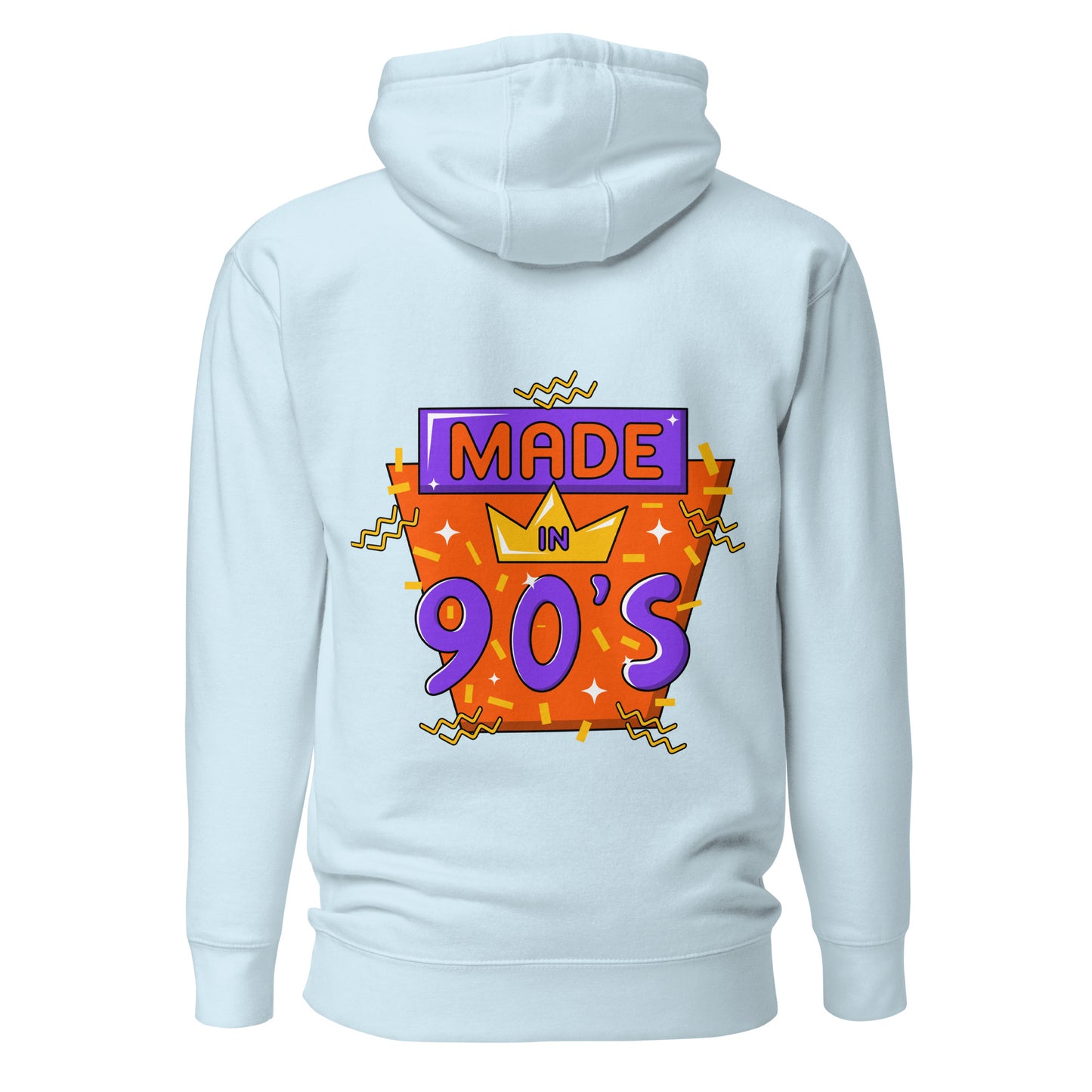 Back to 90s retro unisex graphic hoodie with colorful vintage design – Hipyfi Clothes & Design. sky-blue-back-2