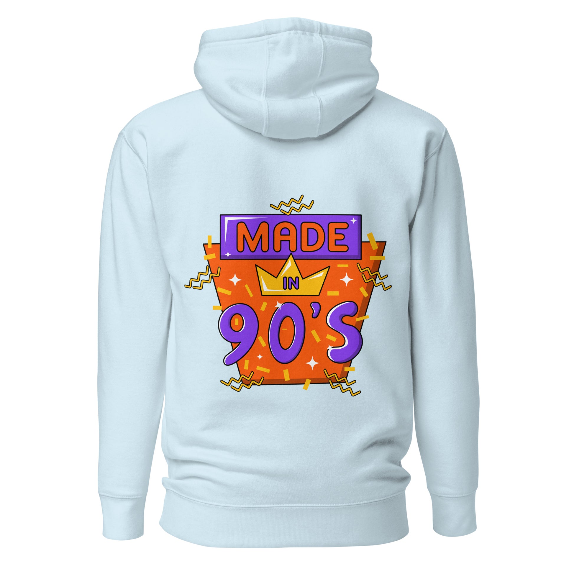 Back to 90s retro unisex graphic hoodie with colorful vintage design – Hipyfi Clothes & Design. sky-blue-back-2