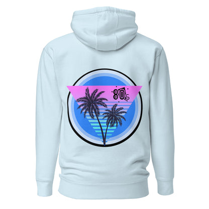 Retro 80s unisex graphic hoodie with colorful abstract design – Don’t Blame Me slogan by Hipyfi Clothes & Design. sky-blue-back