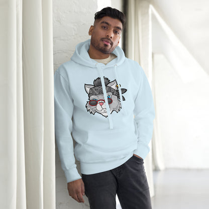 Street Cat Unisex Hoodie featuring cartoon bandana cat graphic – Hipyfi Clothes & Design streetwear. sky-blue-front
