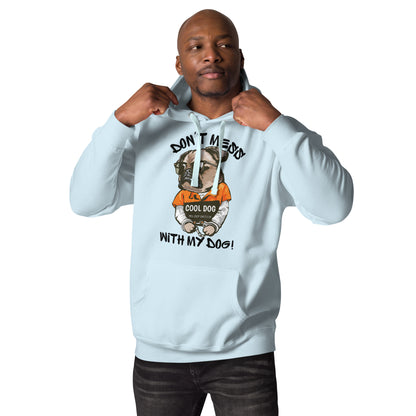 Funny pug mugshot graphic on unisex streetwear hoodie – Cool Dog design by Hipyfi Clothes & Design. sky-blue-front