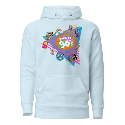 Back to 90s retro unisex graphic hoodie with colorful vintage design – Hipyfi Clothes & Design. sky-blue-front-2