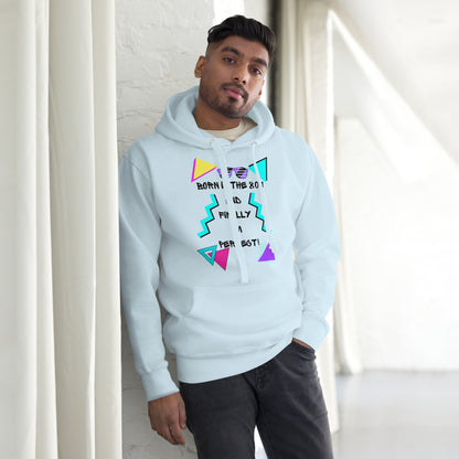 Hipyfi Premium 80s Neon Graphic Hoodie – Unisex Retro Pop Culture Design, Vibrant 80s-inspired geometric graphics. sky-blue-front