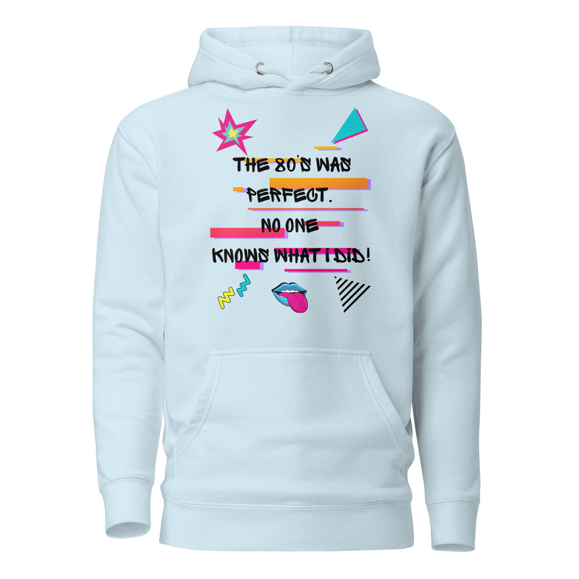 Unisex retro 80s graffiti hoodie with neon colors and streetwear design by Hipyfi Clothes & Design sky-blue-front-2