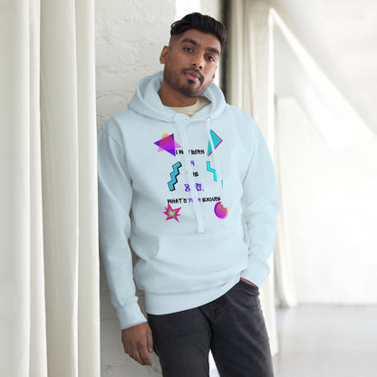Unisex retro hoodie with bold 80s and 90s neon graphic design – Hipyfi streetwear. sky-blue-front