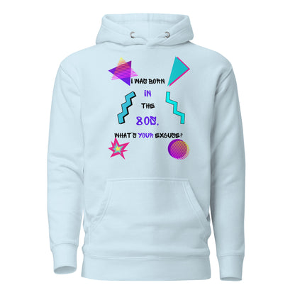 Unisex retro hoodie with bold 80s and 90s neon graphic design – Hipyfi streetwear. sky-blue-front-2