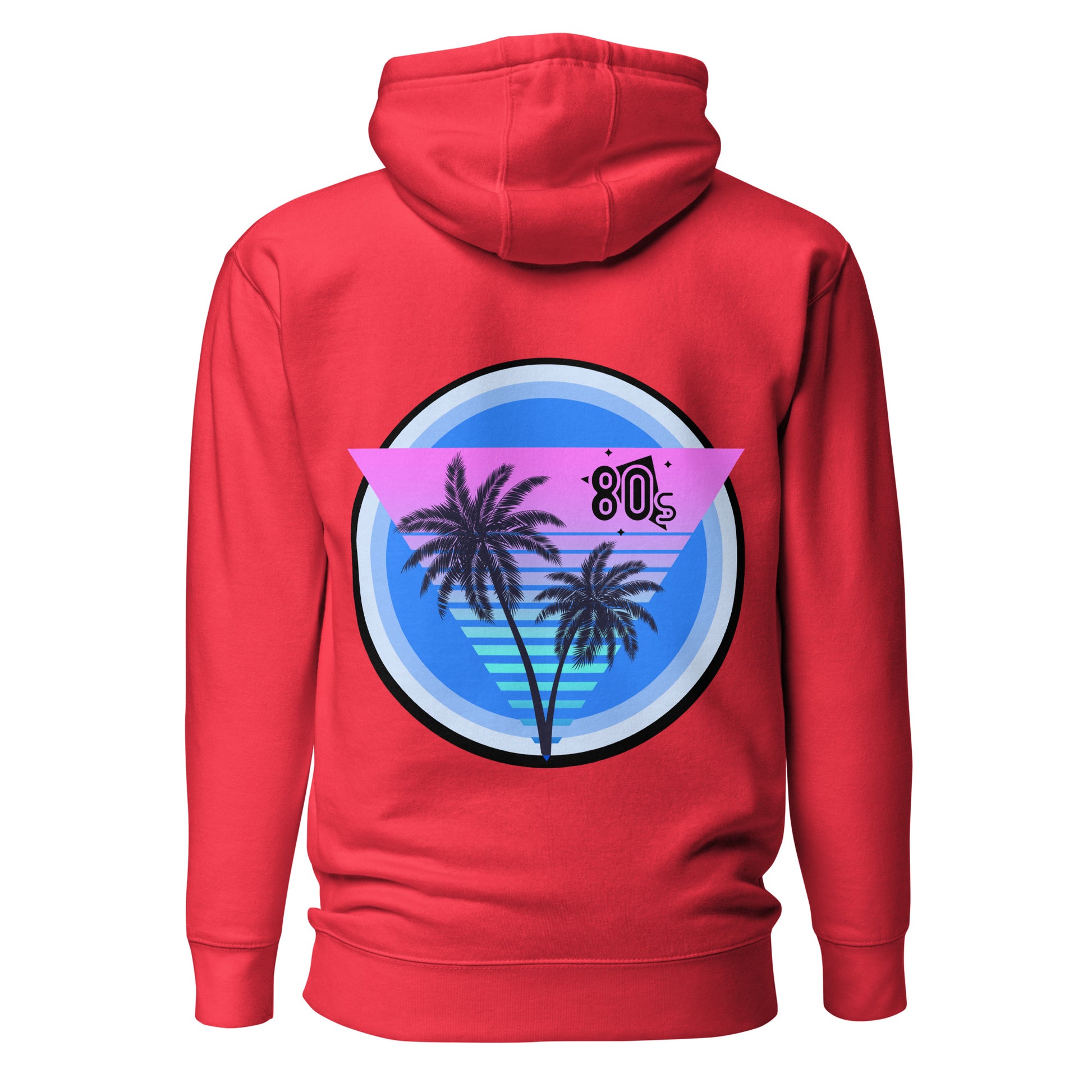Retro 80s unisex graphic hoodie with colorful abstract design – Don’t Blame Me slogan by Hipyfi Clothes & Design. team-red-back