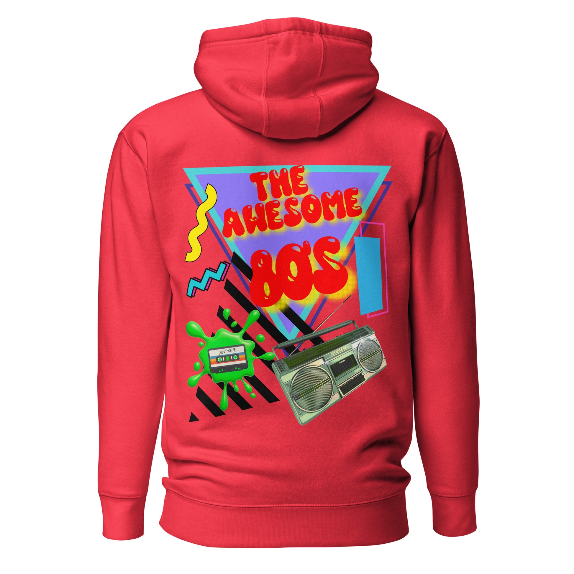 Hipyfi Premium 80s Neon Graphic Hoodie – Unisex Retro Pop Culture Design, Vibrant 80s-inspired geometric graphics. team-red-back-2
