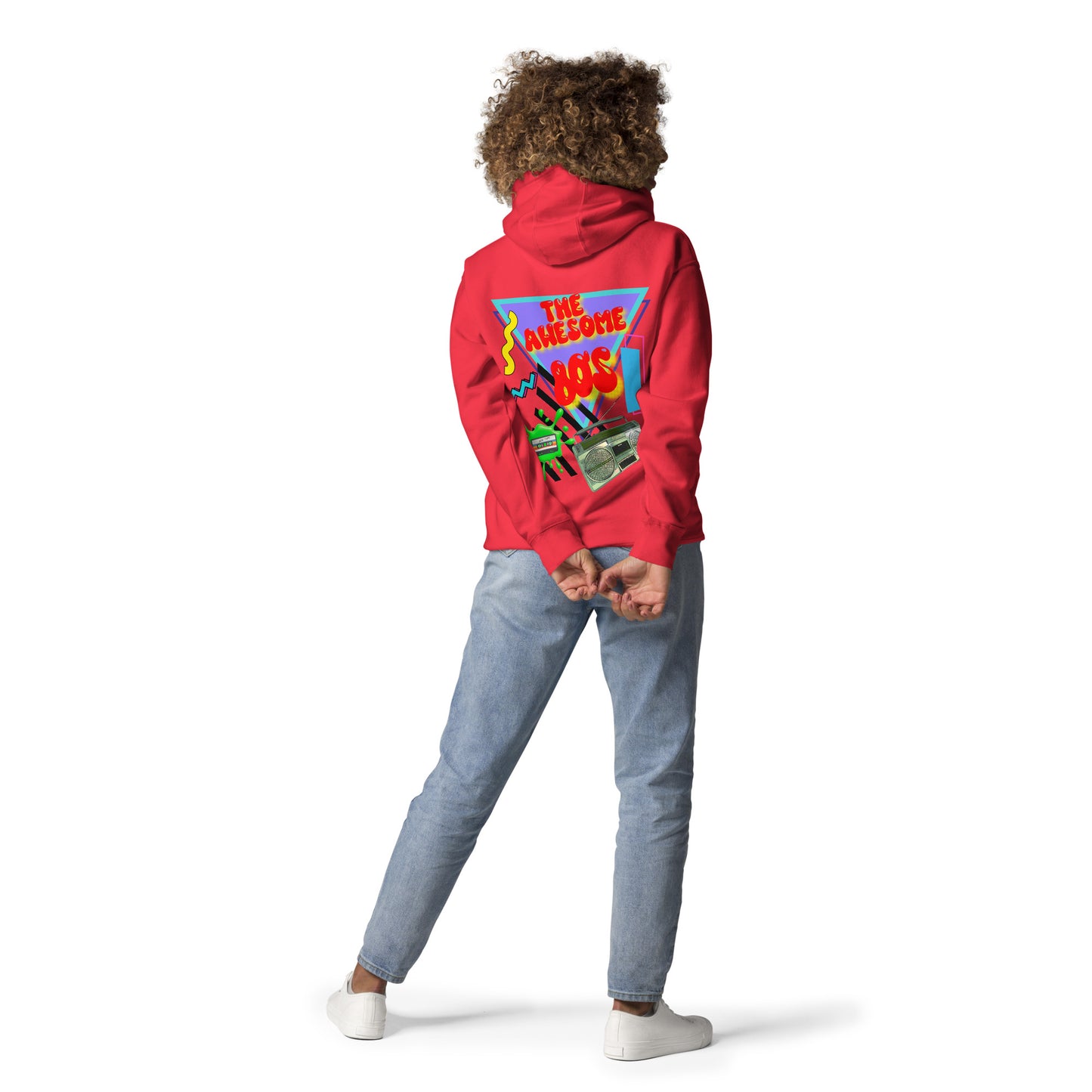Hipyfi Premium 80s Neon Graphic Hoodie – Unisex Retro Pop Culture Design, Vibrant 80s-inspired geometric graphics. team-red-back