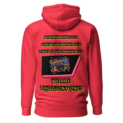 Retro graphic unisex hoodie with 70s 80s 90s boombox design by Hipyfi – vintage streetwear style. team-red-back-2
