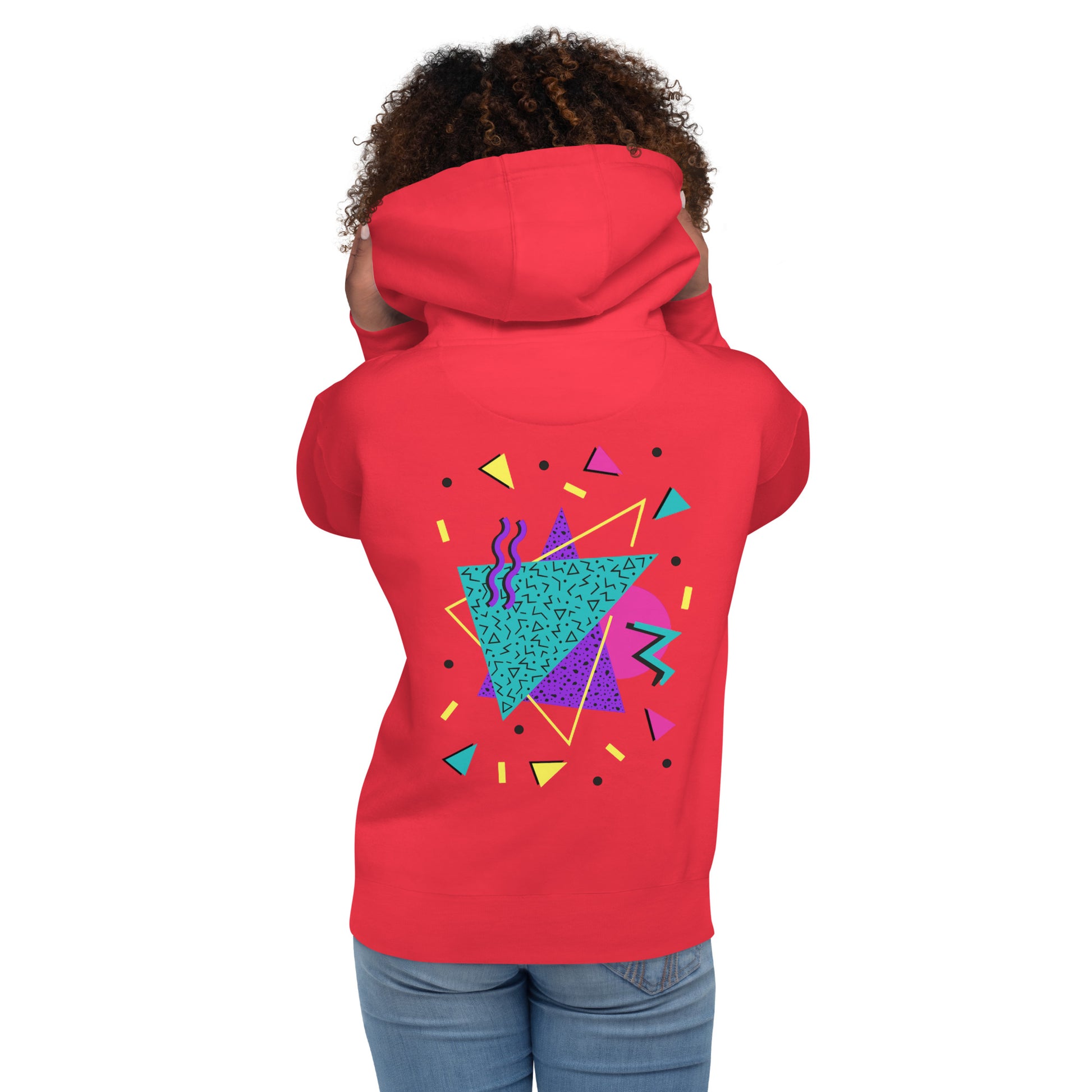 Retro Pop Memphis Hoodie with colorful geometric abstract design – unisex streetwear by Hipyfi Clothes & Design. team-red-back