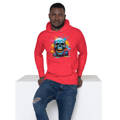 Blue Skull Splash Unisex Streetwear Hoodie by Hipyfi – Digital Art and Graffiti Style. team-red-front