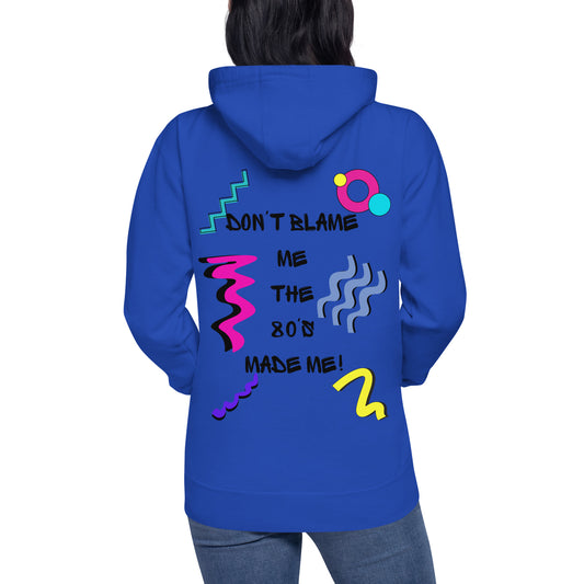 Unisex 80s graphic hoodie with retro slogan – Made in the 80s Vibes by Hipyfi Clothes & Design. team-royal-back