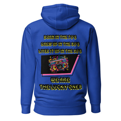 Retro graphic unisex hoodie with 70s 80s 90s boombox design by Hipyfi – vintage streetwear style. team-royal-back-2