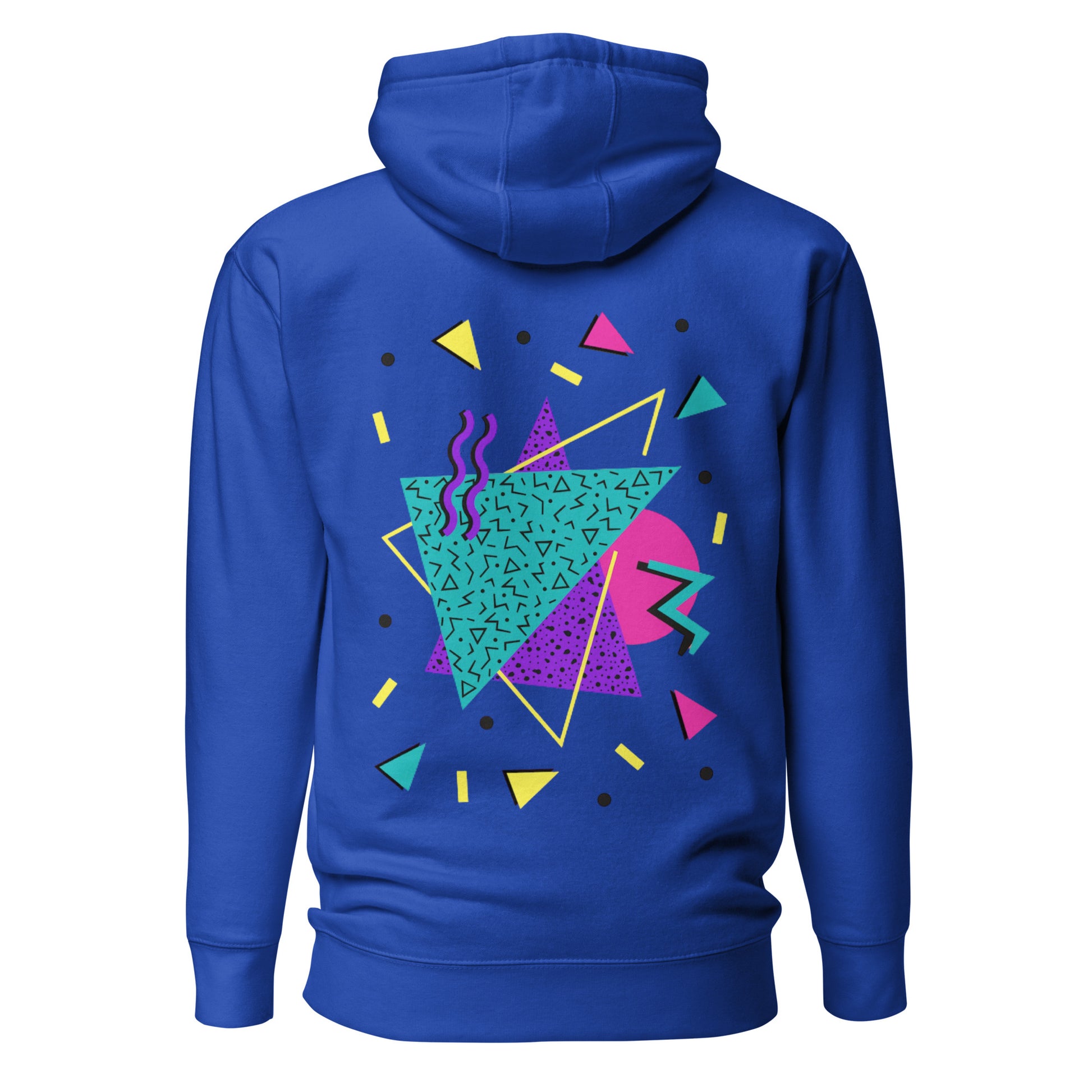 Retro Pop Memphis Hoodie with colorful geometric abstract design – unisex streetwear by Hipyfi Clothes & Design. team-royal-back-2