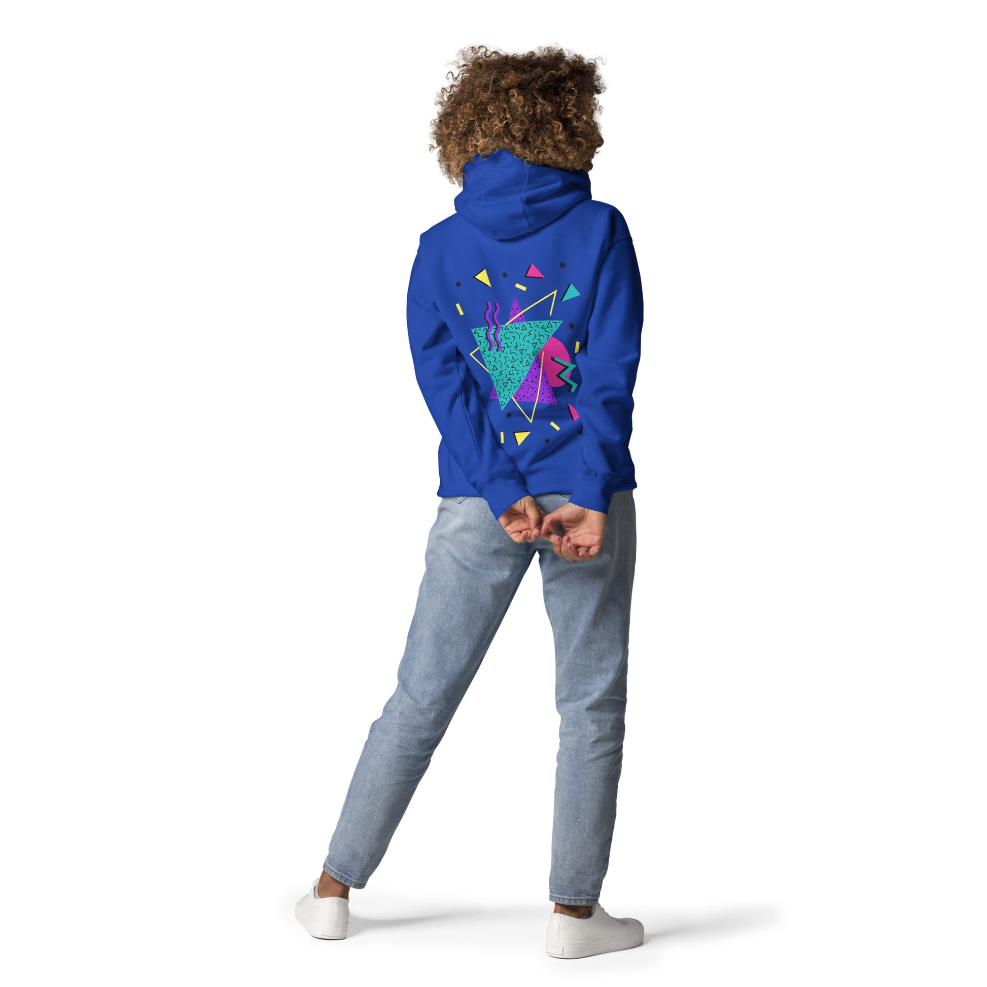 Retro Pop Memphis Hoodie with colorful geometric abstract design – unisex streetwear by Hipyfi Clothes & Design. team-royal-back