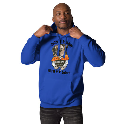 Funny pug mugshot graphic on unisex streetwear hoodie – Cool Dog design by Hipyfi Clothes & Design. team-royal-front