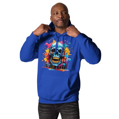 Blue Skull Splash Unisex Streetwear Hoodie by Hipyfi – Digital Art and Graffiti Style. team-royal-front